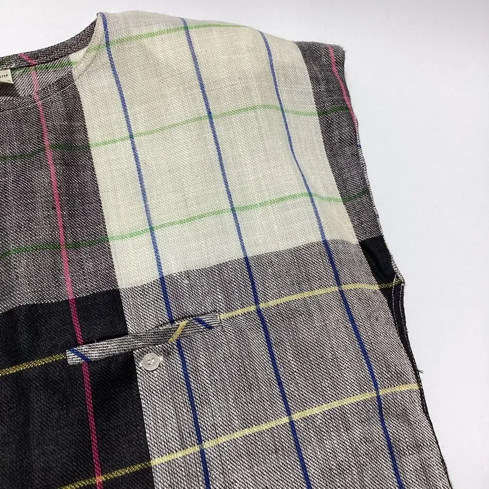 Vintage Liz Claiborne Linen Blouse Size 12 Black White Gray Plaid Grid Print - Picture 6 of 9